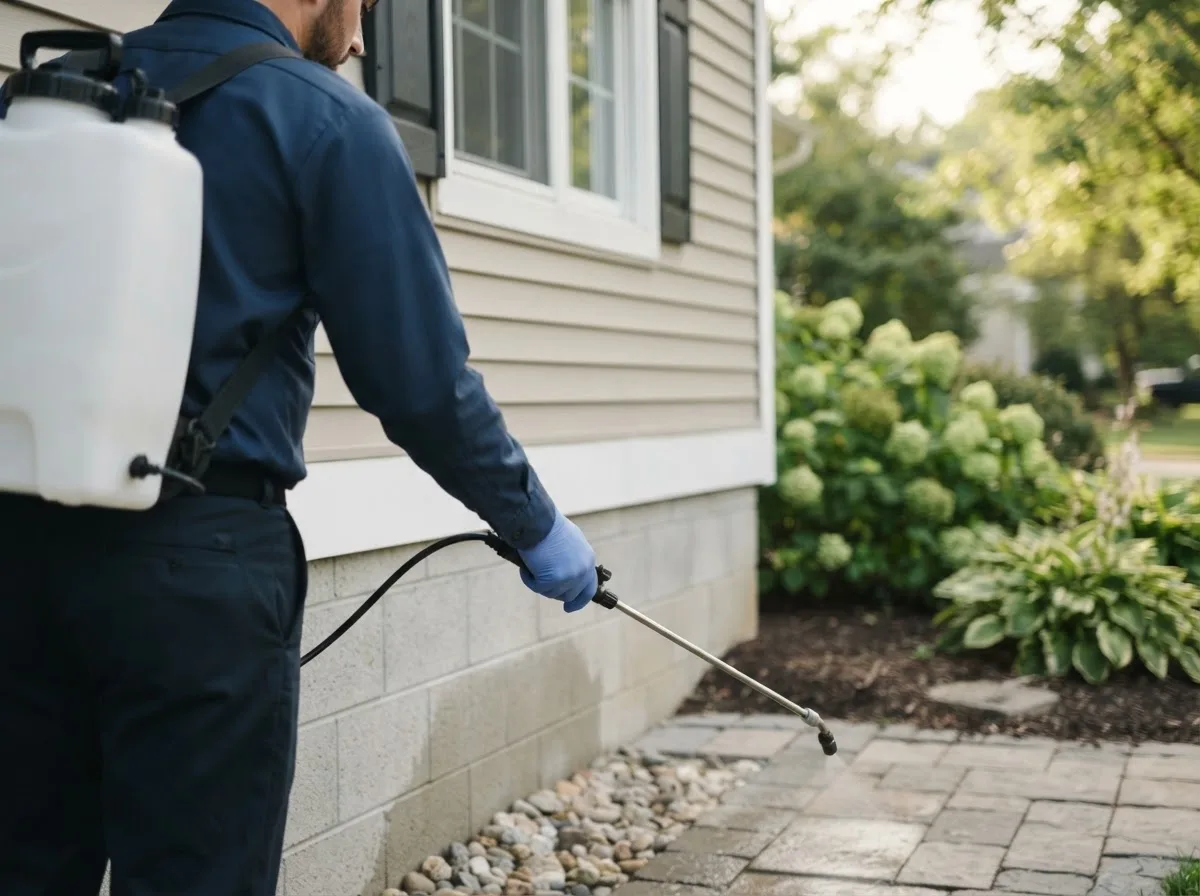 Pest control technician inspecting a home in Little River Academy, TX